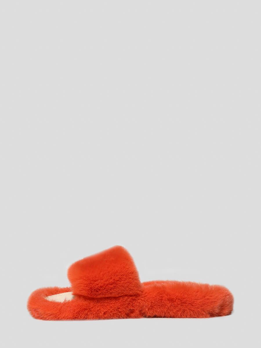 1013000 Сабо женский оранжевый+искусственный мех/текстиль