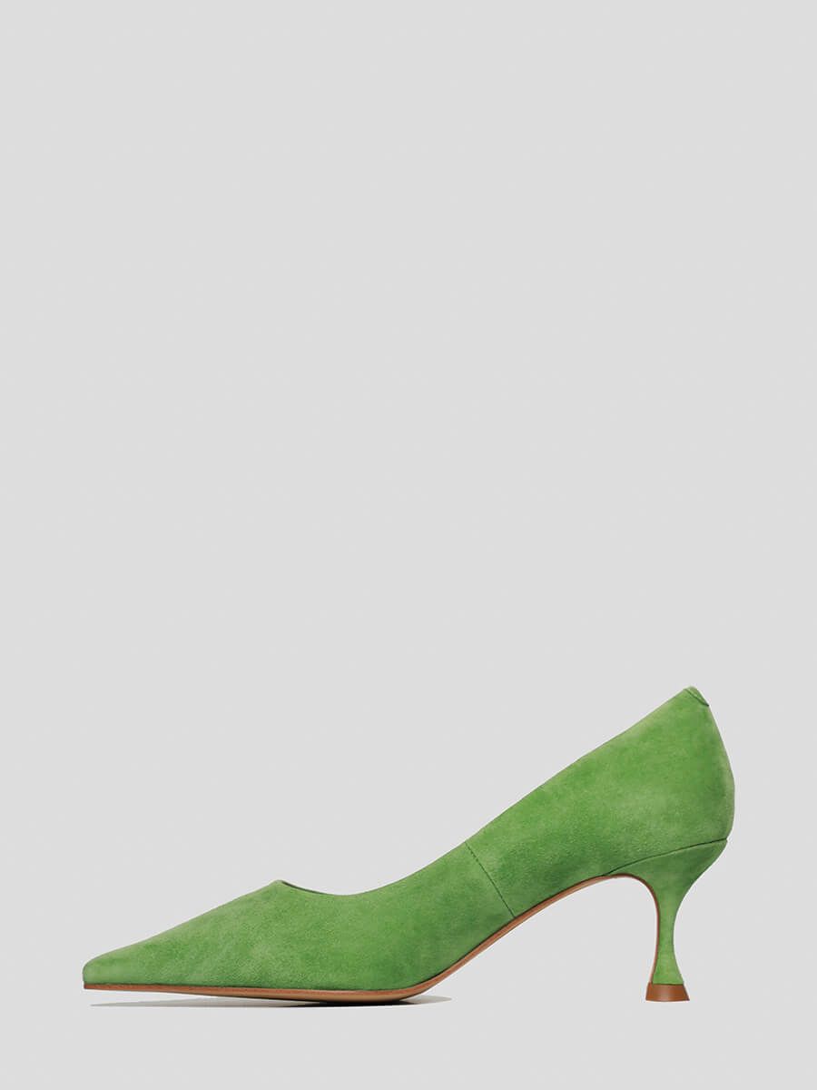 1492568-1 Туфли женский зеленый+натуральный велюр