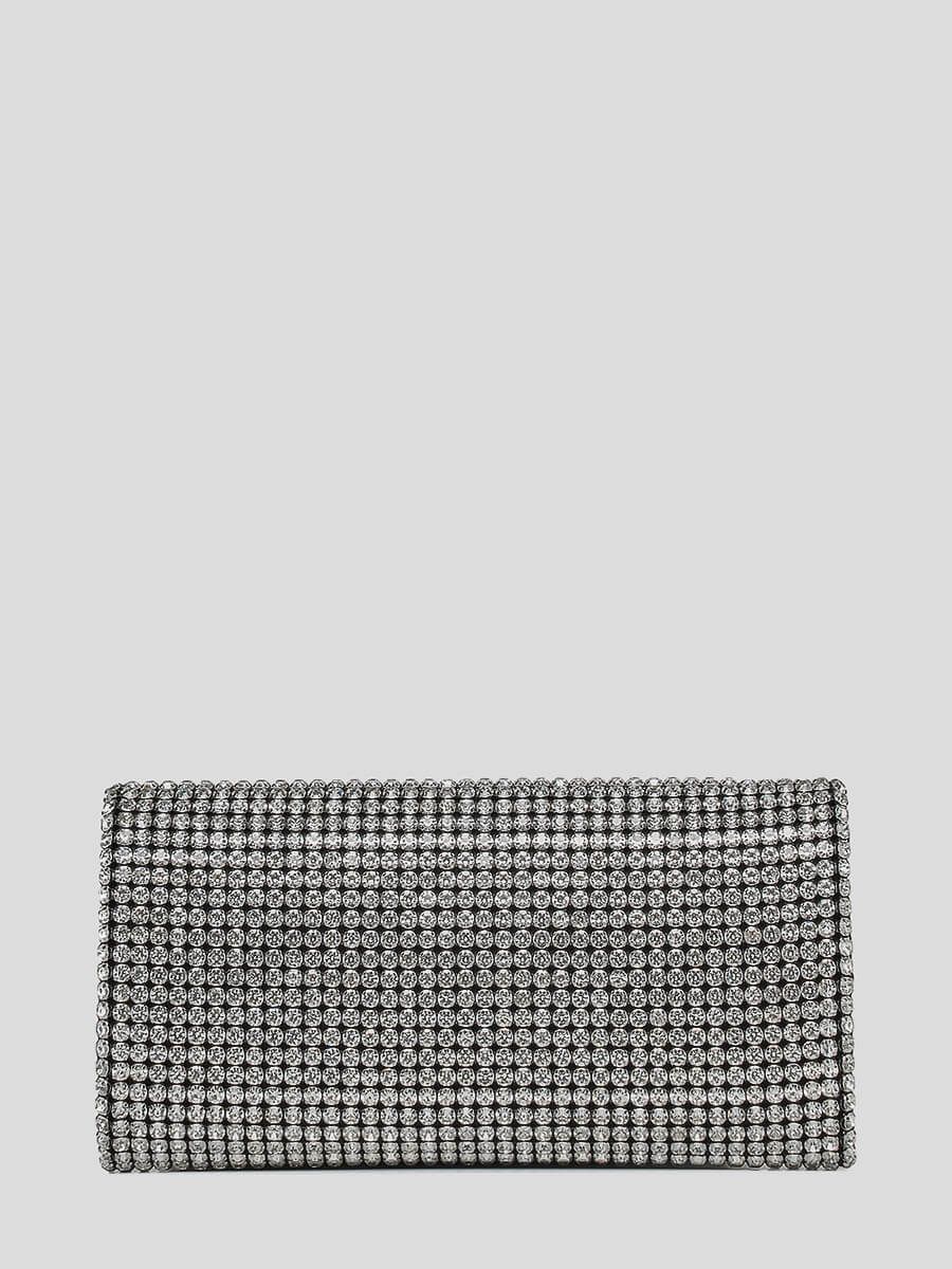 C0955-29 Клатч женский серебряный+текстиль/стразы