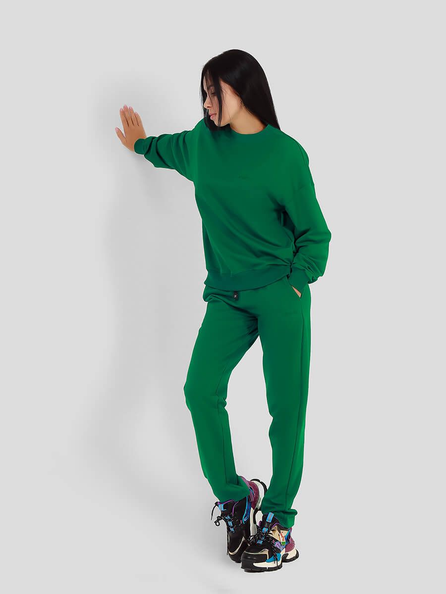 SP2206-06 Костюм спортивный (джемпер+брюки) женский зеленый+95% хлопок, 5% эластан