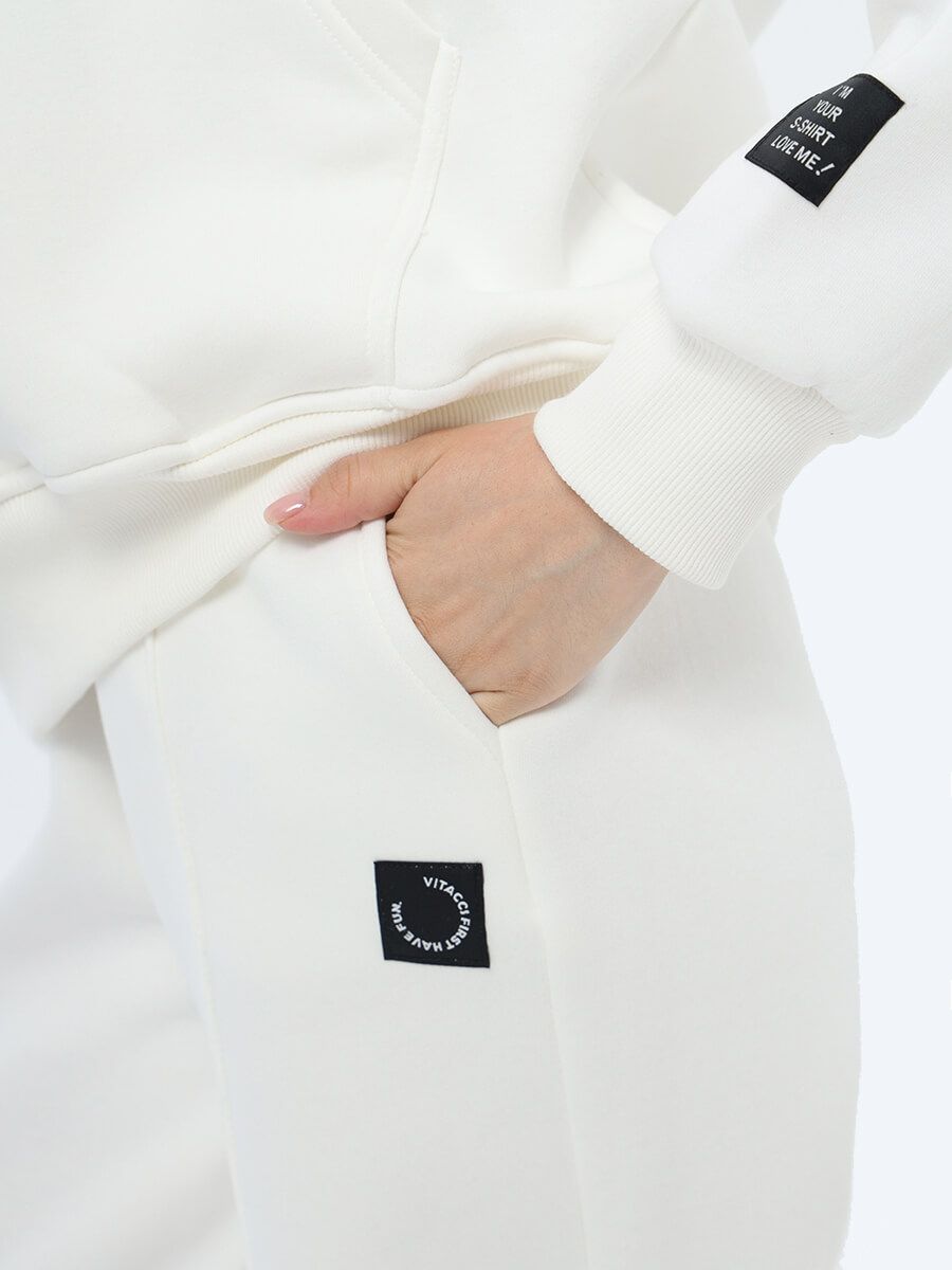 EF8502-02 Комплект (джемпер с капюшоном+брюки) женский белый+70% хлопок, 30% полиэстер