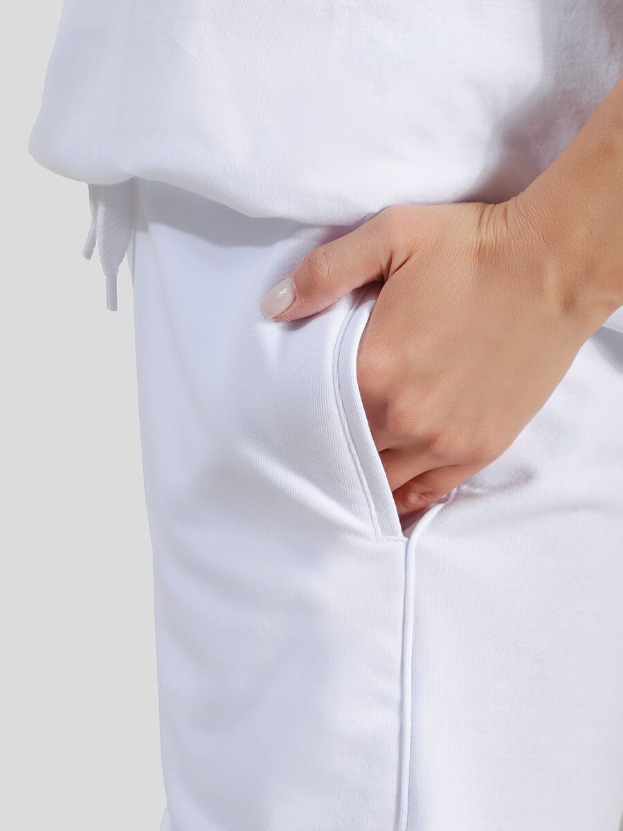 TEset07-02 Костюм спортивный (футболка+брюки) женский белый+100% хлопок/80% хлопок,20% полиэстер