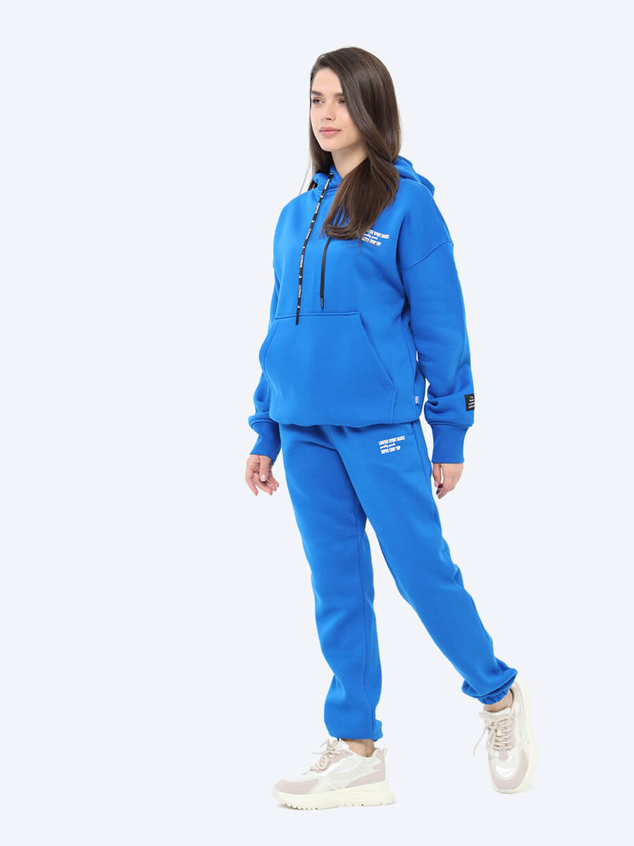 EF8516-05 Комплект (джемпер с капюшоном+брюки) женский синий+70% хлопок, 30% полиэстер