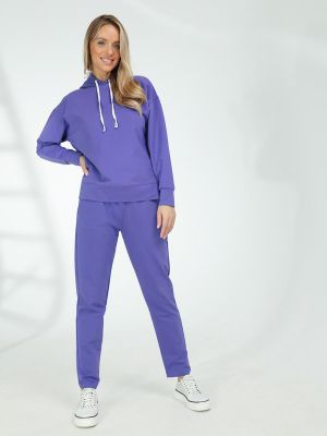 SPH2206-16 Костюм спортивный (джемпер с капюшоном+брюки) женский фиолетовый+95% хлопок, 5% эластан