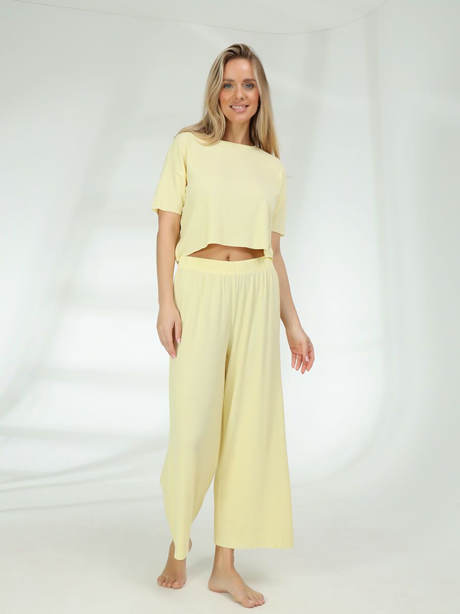 TR9457-27 Пижама (футболка+брюки) женская желтый+62% полиэстер, 33% вискоза, 5% эластан
