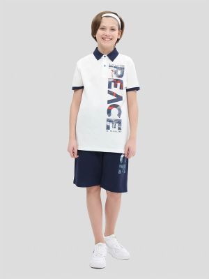 TO10943-02 Комплект спортивный (футболка+шорты) для мальчиков белый+100% хлопок/80% хлопок, 20% ПЭ