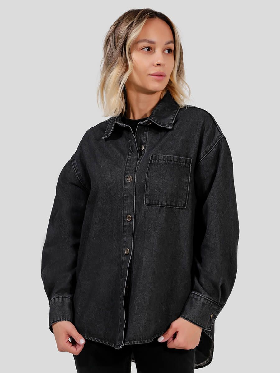JE265-2 Рубашка джинсовая женский черный+99% хлопок, 1% полиэстер