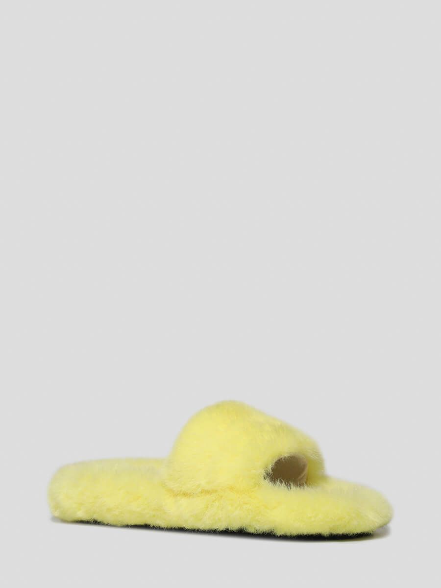 1013003 Сабо женский желтый+искусственный мех/текстиль