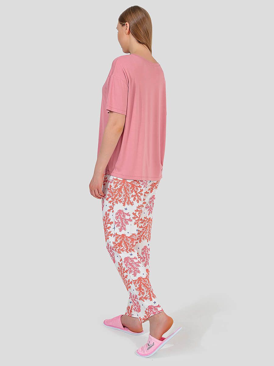 TR522-14 Пижама (футболка+брюки) женская розовый+94% вискоза, 6% эластан