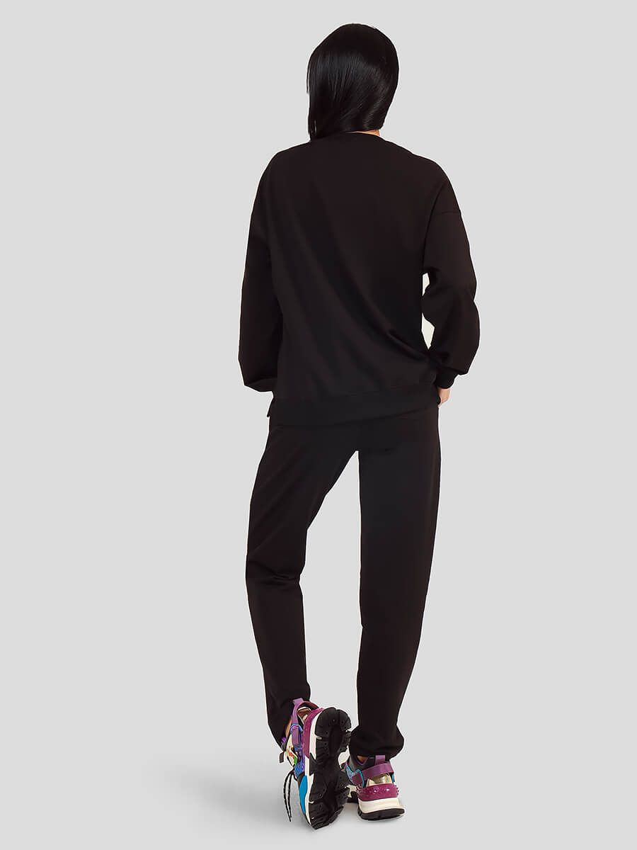 SP2206-01 Костюм спортивный (джемпер+брюки) женский черный+95% хлопок, 5% эластан