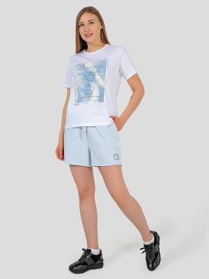 TEset03-10 Костюм спортивный (футболка+шорты) женский голубой+100% хлопок/80% хлопок,20% полиэстер