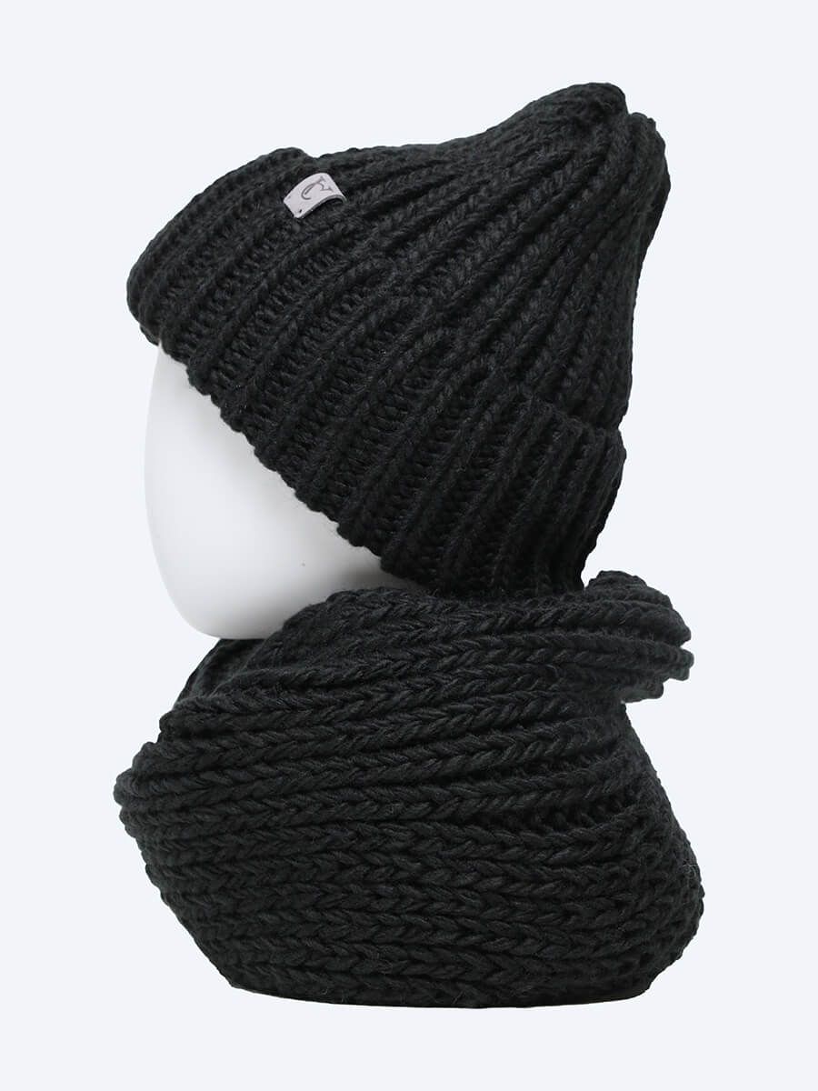 CH112023-01 Комплект (шапка, шарф) женский черный+60% фиброполиакрил, 15% альпака, 15% лана, 10% вис