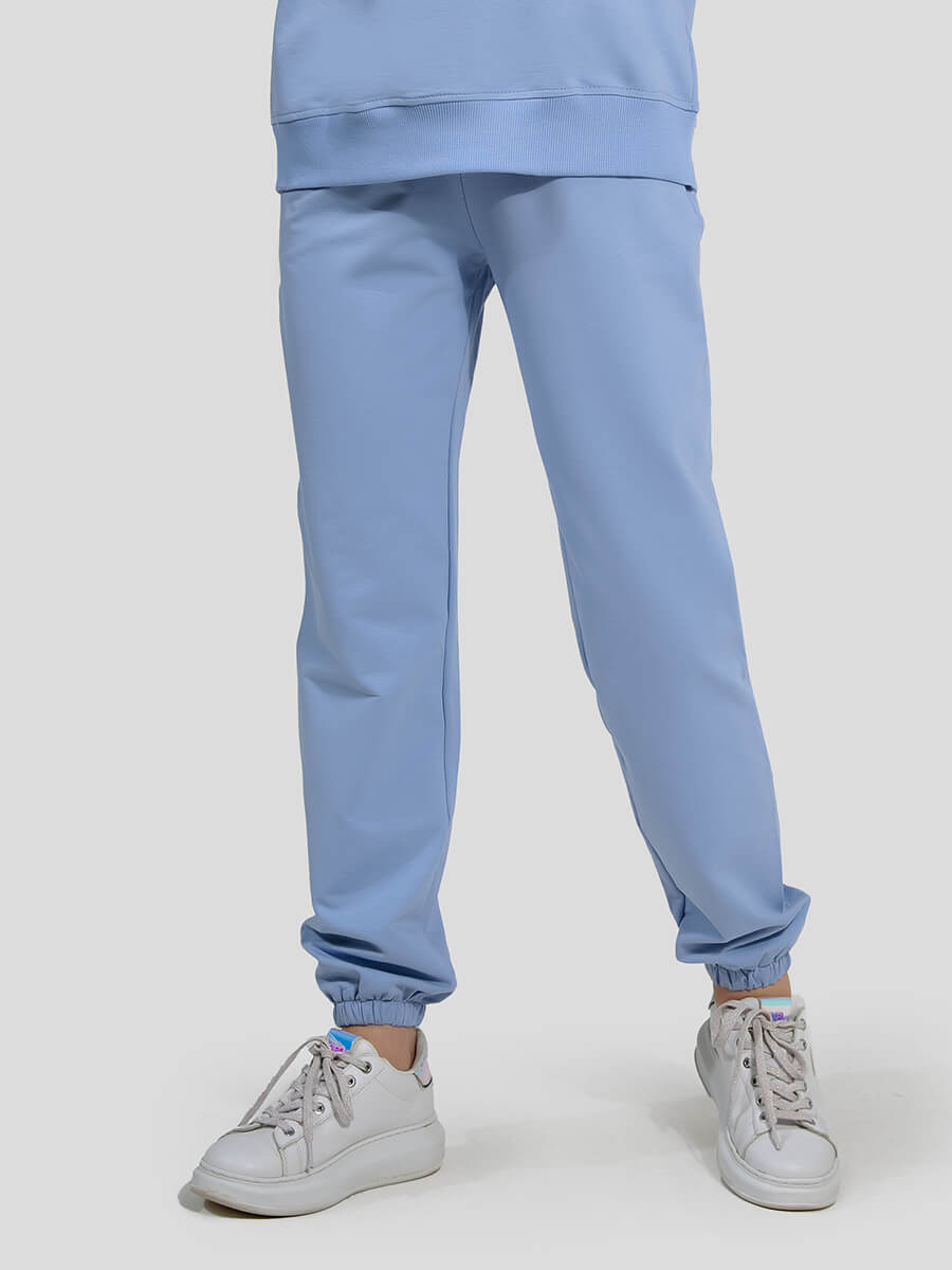 SP005-9 Костюм спортивный (худи+брюки) женский голубой+70% хлопок, 25% полиэстер, 5% лайкра