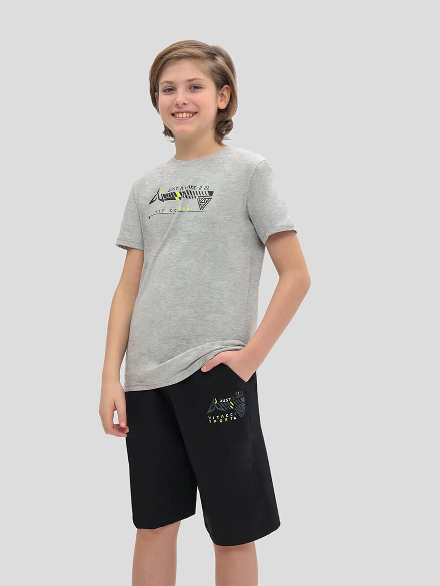 TO10944-07 Комплект спортивный (футболка+шорты) для мальчиков серый+94% х/б, 6% эластан
