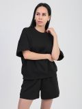 SP0422-01 Костюм спортивный (футболка+шорты) женский черный+95% хлопок, 5% эластан