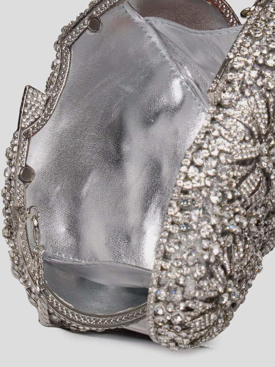 C0936-29 Клатч женский серебряный+текстиль/стразы