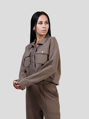 SP7671-04 Рубашка (блузон) трикотажная женский коричневый+80% хлопок, 20% полиэстер