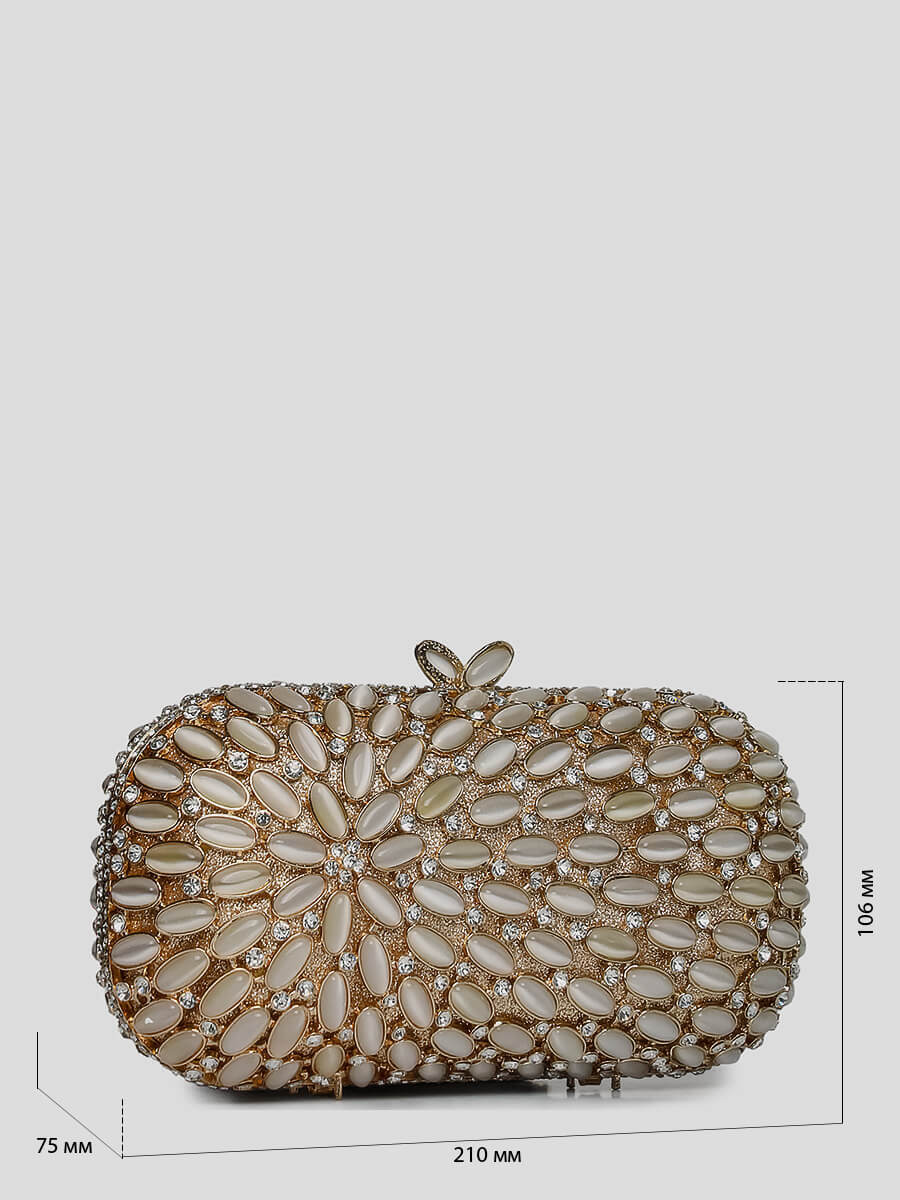 C0933-28 Клатч женский золотой+текстиль/стразы