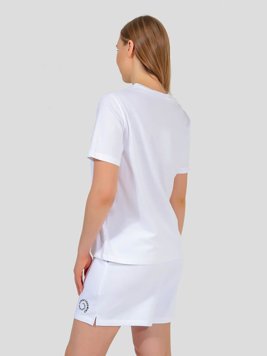TEset05-02 Костюм спортивный (футболка+шорты) женский белый+100% хлопок/80% хлопок,20% полиэстер