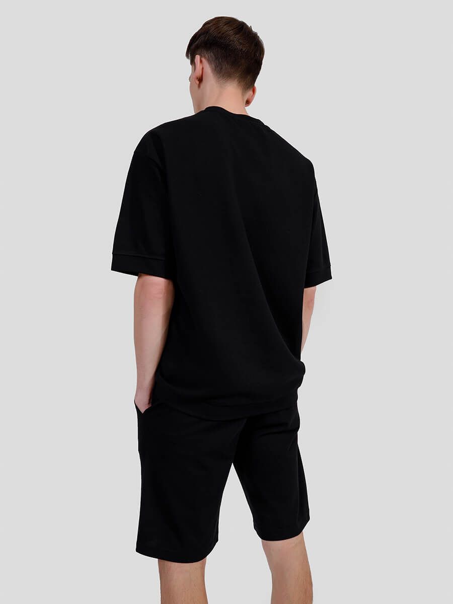 SP85164-01 Костюм спортивный (футболка+шорты) мужской черный+80% хлопок, 20% полиэстер