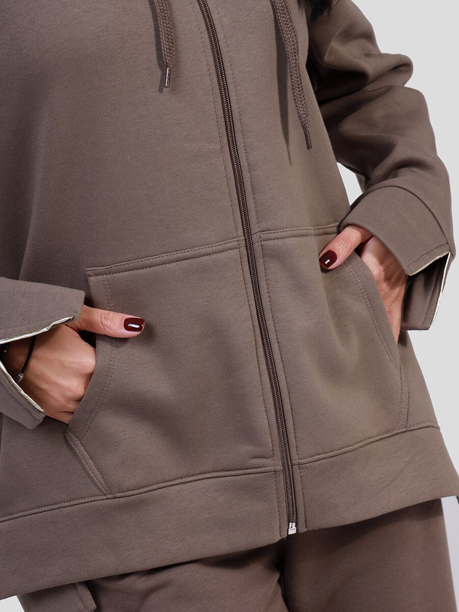 SP7916-04 Куртка спортивная женский коричневый+80% хлопок, 20% полиэстер