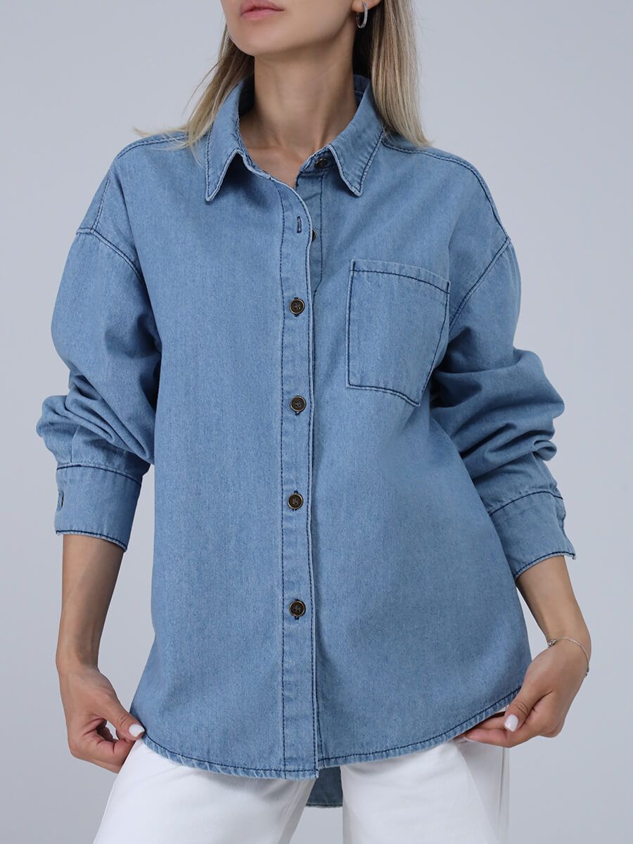 JE265-3 Рубашка джинсовая женский голубой+99% хлопок, 1% полиэстер