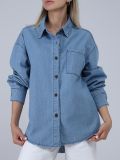 JE265-3 Рубашка джинсовая женский голубой+99% хлопок, 1% полиэстер