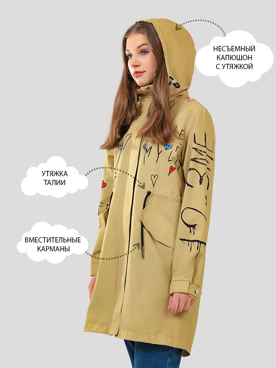 JAC219-18 Куртка для девочек хаки+100% полиэстер