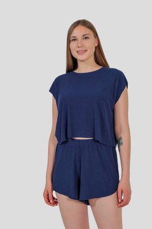 TR9458-05 Пижама (футболка+шорты) женская синий+62% полиэстер, 33% вискоза, 5% эластан