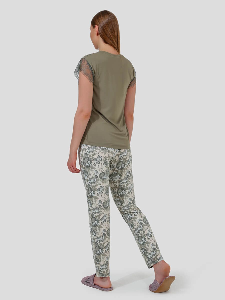 TR2336-18 Пижама (футболка+брюки) женская хаки+94% вискоза, 6% эластан