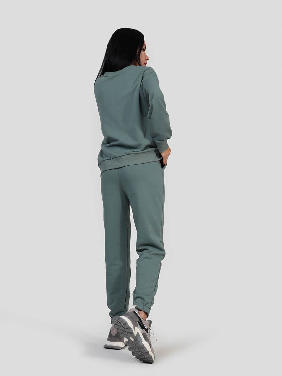 SP63114-06 Костюм спортивный (джемпер+брюки) женский зеленый+80% хлопок, 20% полиэстер