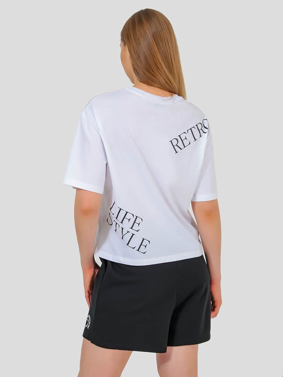 TEset02-02 Костюм спортивный (футболка+шорты) женский белый+100% хлопок/80% хлопок,20% полиэстер