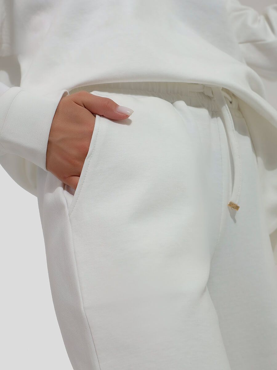 SP014-10 Костюм спортивный (джемпер+брюки) женский белый+95% хлопок, 5% эластан
