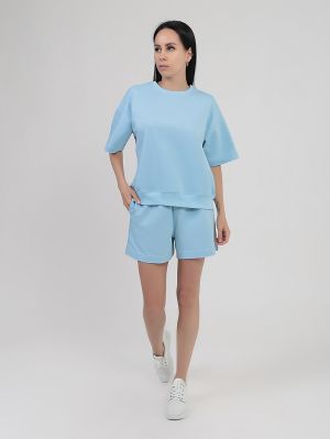 SP0422-10 Костюм спортивный (футболка и шорты) женский голубой+95% хлопок, 5% эластан