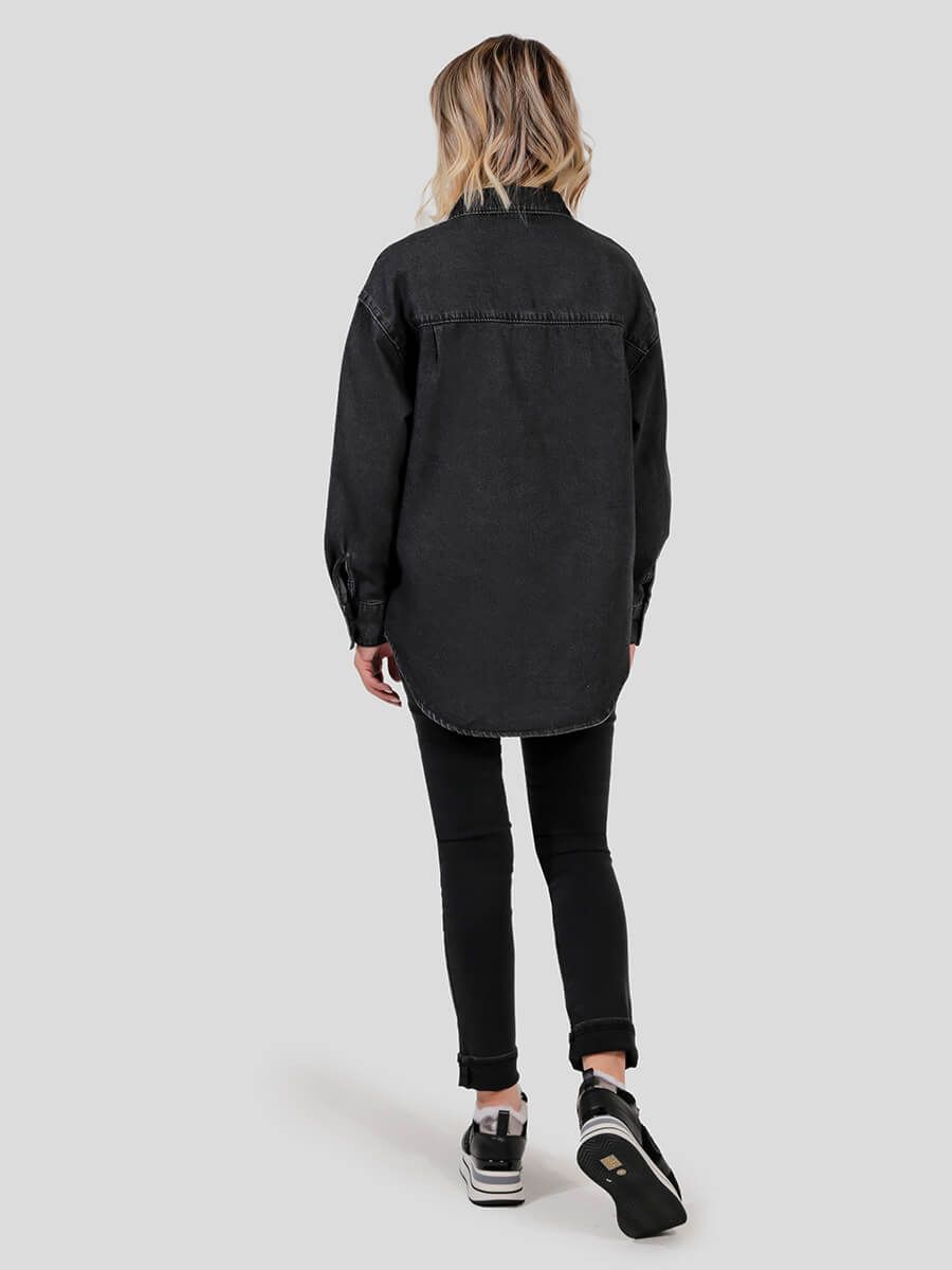 JE265-2 Рубашка джинсовая женский черный+99% хлопок, 1% полиэстер