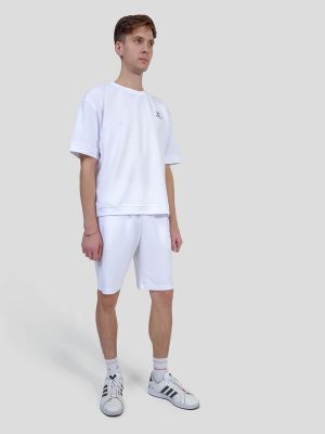 SP85164-02 Костюм спортивный (футболка+шорты) мужской белый+80% хлопок, 20% полиэстер