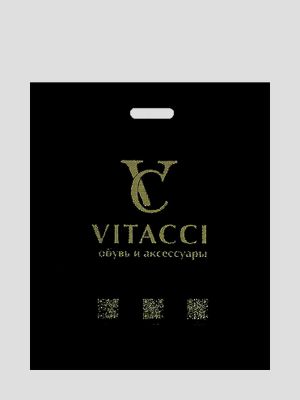 Пакет средний ПВД VITACCI, черный с золотой печатью, 45*55см+80мкм, боковые фальцы 10см