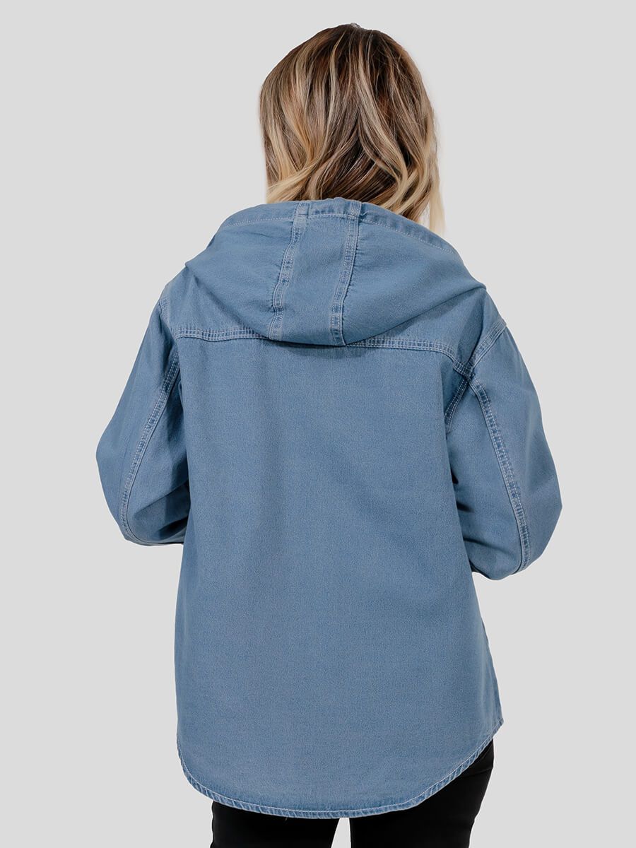 JE269-1 Рубашка джинсовая с капюшоном женский синий+99% хлопок, 1% полиэстер