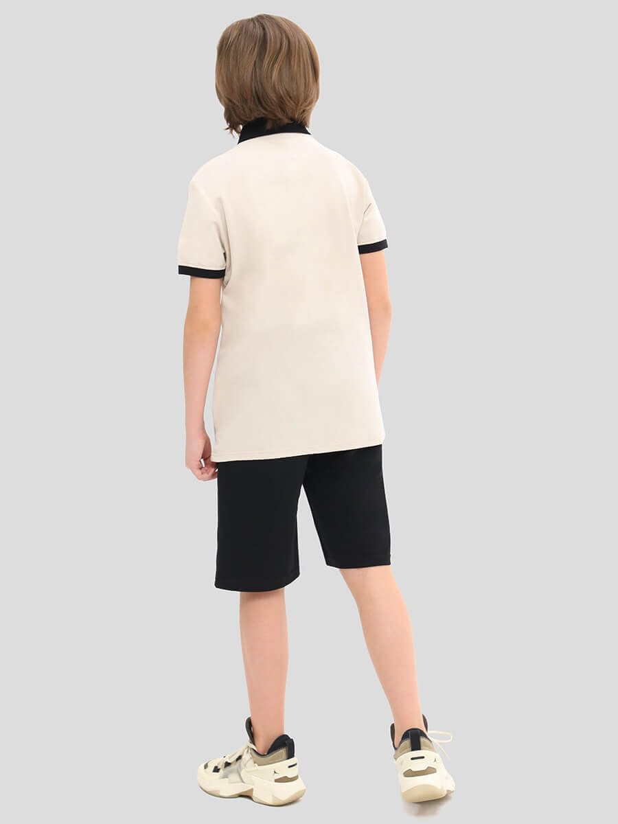 TO10943-08 Комплект спортивный (футболка+шорты) для мальчиков бежевый+100% хлопок/80% хлопок, 20% ПЭ
