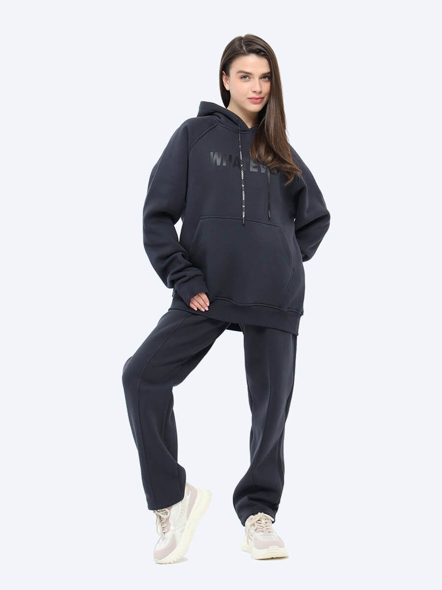 EF8502-25 Комплект (джемпер с капюшоном+брюки) женский графитовый+70% хлопок, 30% полиэстер