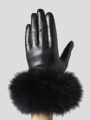 GL23008-01 Перчатки женский черный+натуральная кожа/натуральный мех