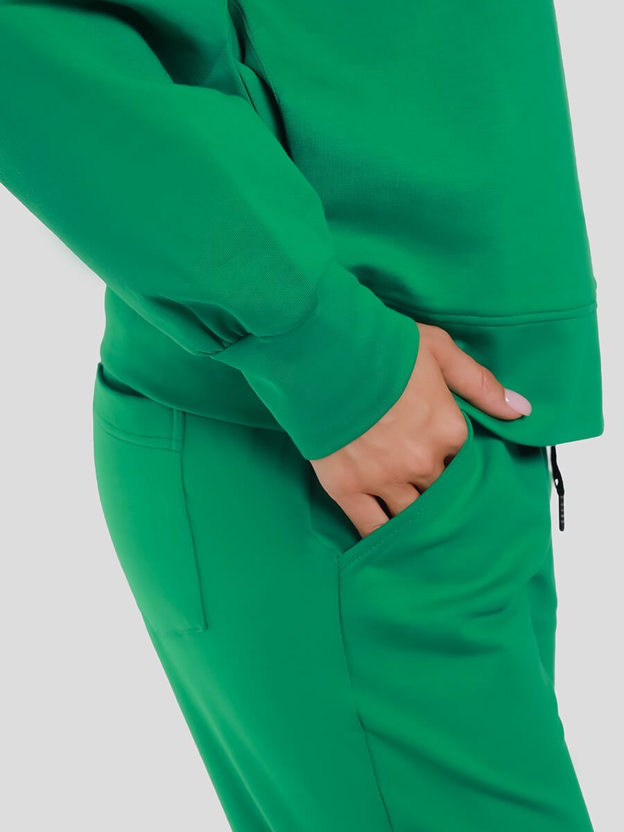 SPH2206-06 Костюм спортивный (джемпер с капюшоном+брюки) женский зеленый+95% хлопок, 5% эластан