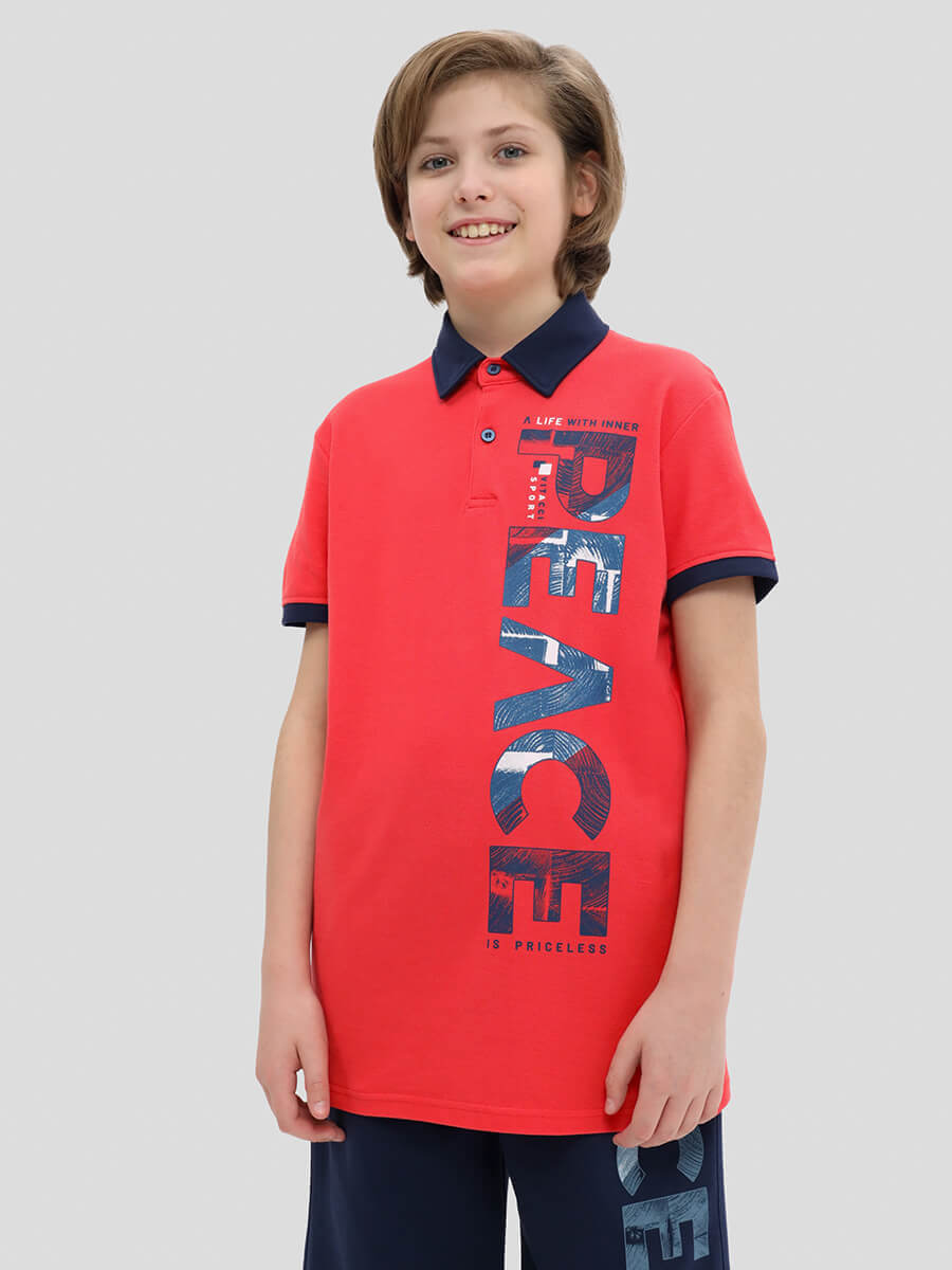 TO10943-03 Комплект спортивный (футболка+шорты) для мальчиков красный+100% хлопок/80% хлопок, 20% ПЭ