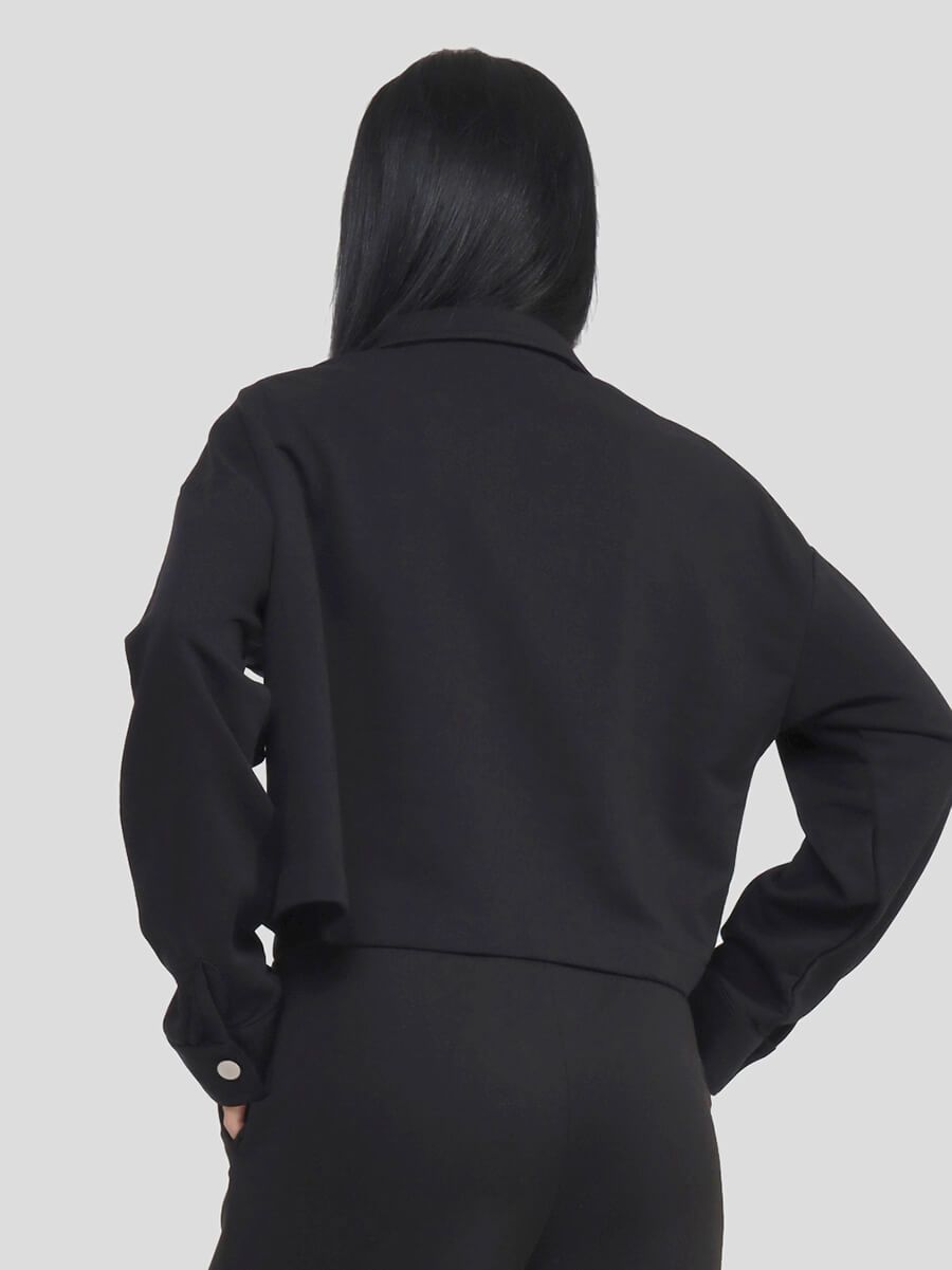 SP7671-01 Рубашка (блузон) трикотажная женский черный+80% хлопок, 20% полиэстер