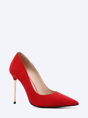 2390205 Туфли женский красный+искусственный велюр