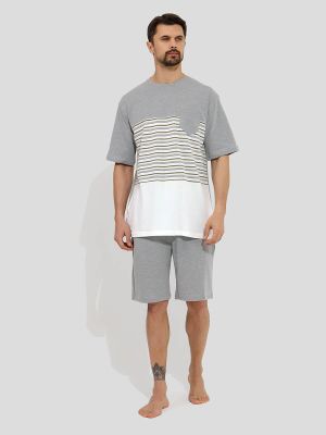 TRM511-07 Пижама (футболка+шорты) мужская серый+50% хлопок, 50% полиэстер