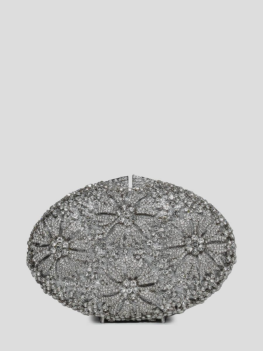 C0936-29 Клатч женский серебряный+текстиль/стразы