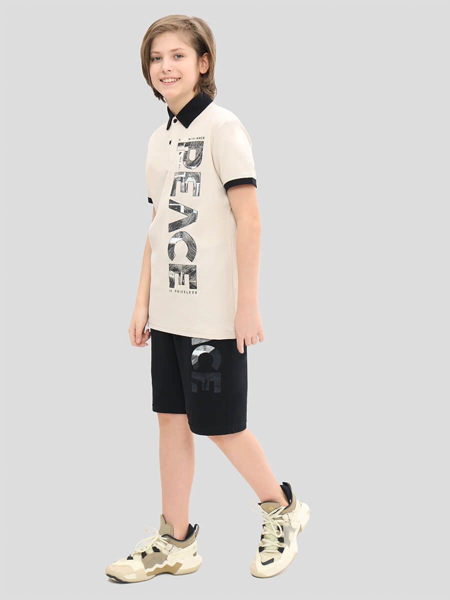 TO10943-08 Комплект спортивный (футболка+шорты) для мальчиков бежевый+100% хлопок/80% хлопок, 20% ПЭ
