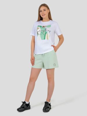 TEset05-19 Костюм спортивный (футболка+шорты) женский салатовый+100% хлопок/80% хлопок,20% полиэстер