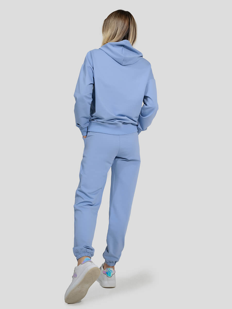 SP005-9 Костюм спортивный (худи+брюки) женский голубой+70% хлопок, 25% полиэстер, 5% лайкра